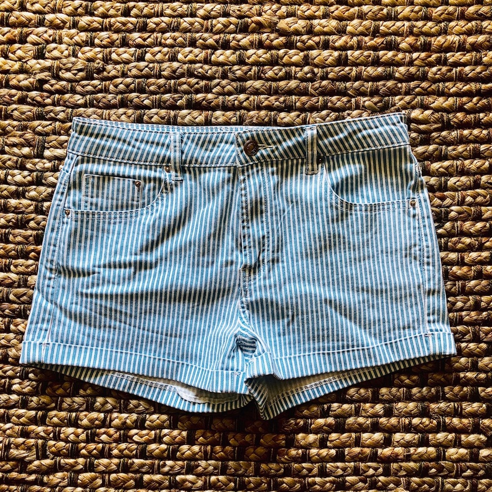 Stradivarius Blue & White Striped Shorts